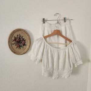 American Eagle eyelet skirt and off the shoulder blouse set